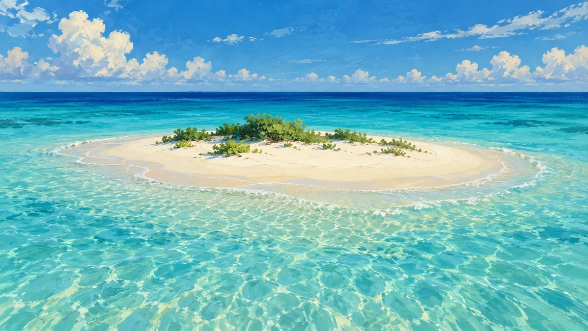 Illustration of a pale sandbank in clear turquoise water